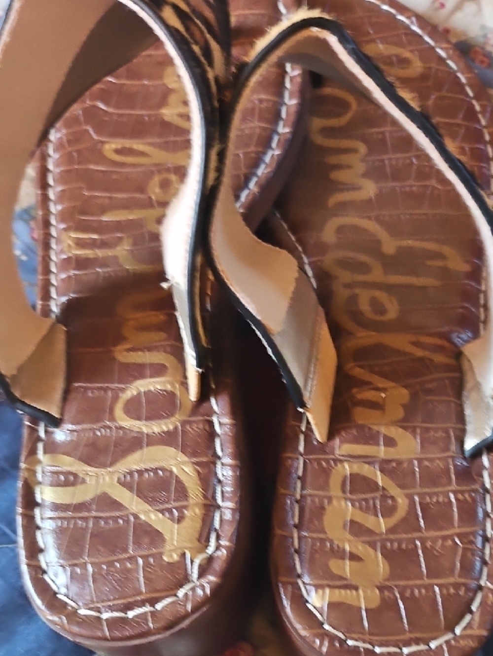 Sam Edelman Leopard Print Thong Sandals - Brown Tan Black - Picture 4 of 5